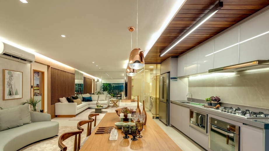 Decorado 116m² - Integração cozinha, sala de estar e jantar